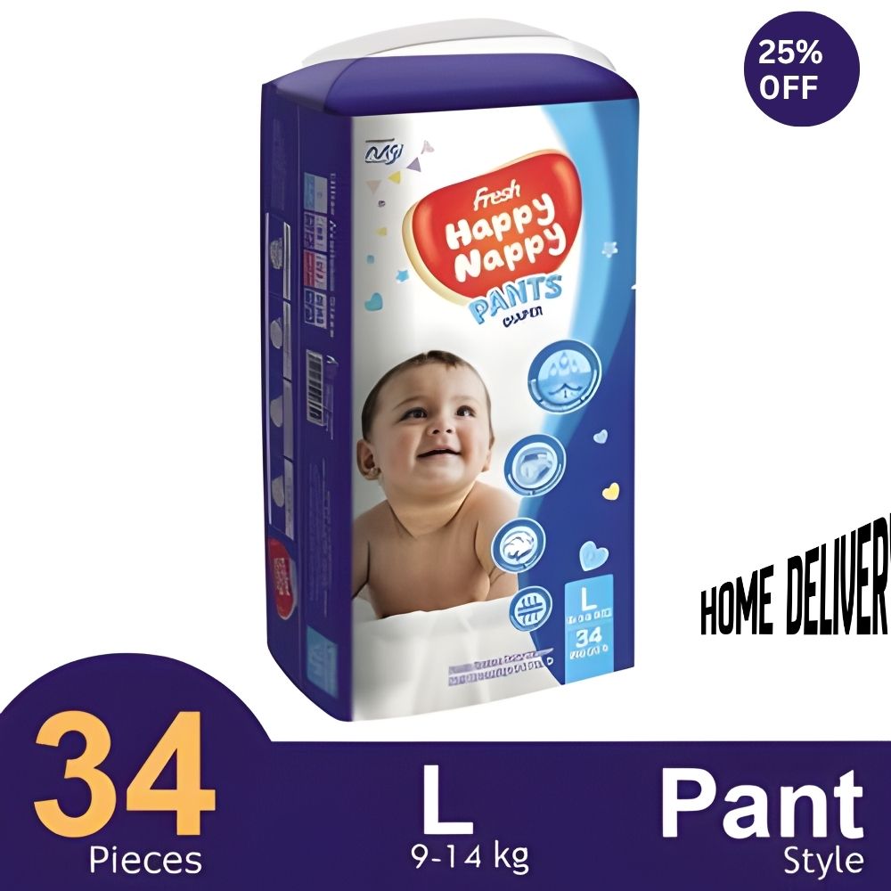 Fresh Happy Nappy Pant System Baby Diaper (L Size) (9-14Kg) (34Pcs)